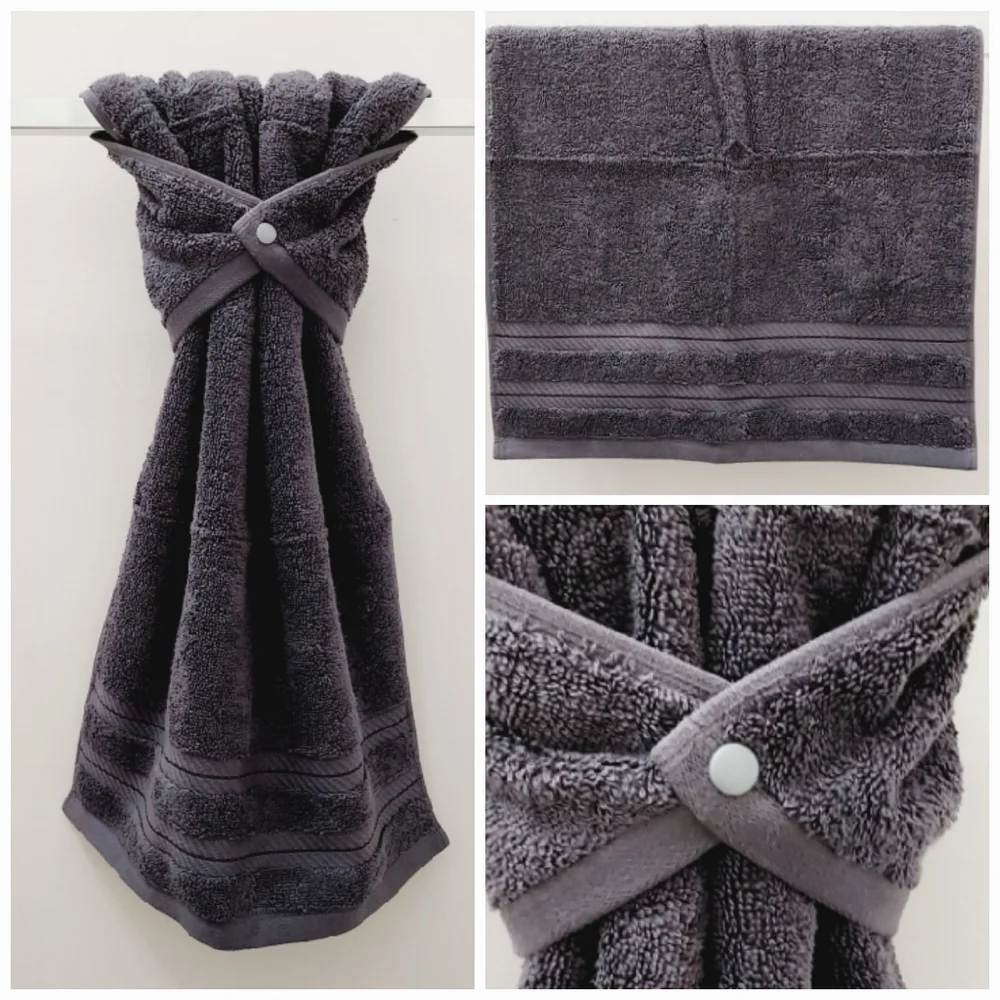 💟NEW!⬜️ #9162A Solid Gray Hang'N'Snap Hand Towel with SNAP